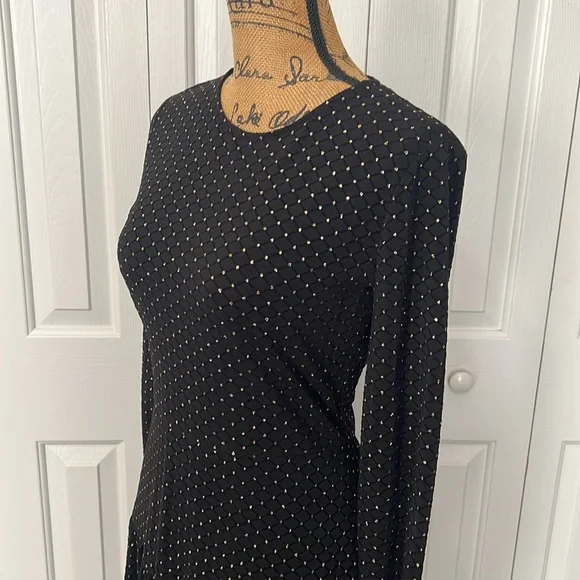 Michael Kors Black & Gold Fit & Flare Long Sleeve Dress - Picture 4 of 9